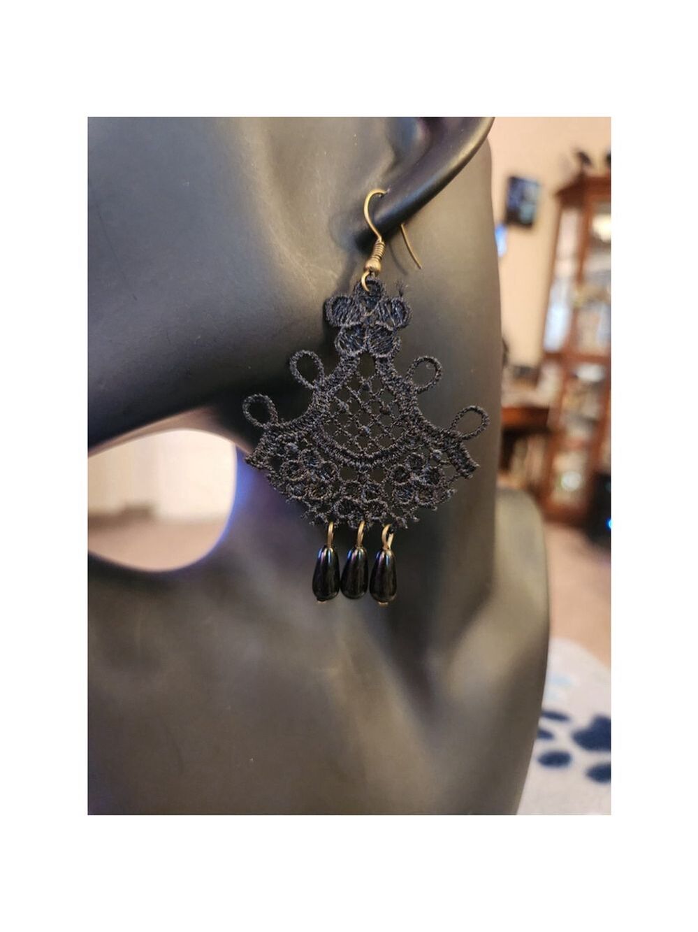 Black Lace Earrings with Hook Closure